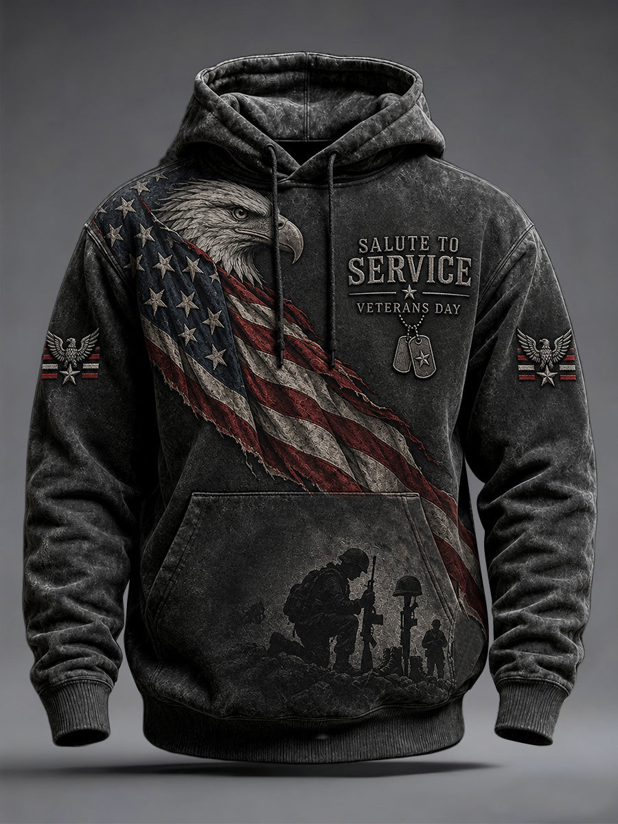 Men's U.S. Veterans Day Print Oversized Drop-Shoulder Hoodie With Pockets gracestitchs