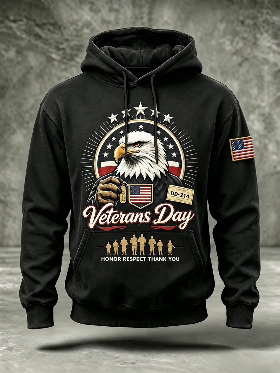 Men's Veterans Day US Flag Print Casual Hoodie gracestitchs