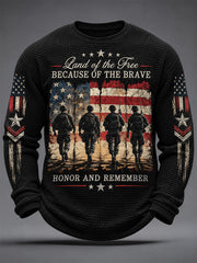 Men's U.S. Veterans Day Print Casual Waffle Long Sleeve T-Shirt gracestitchs