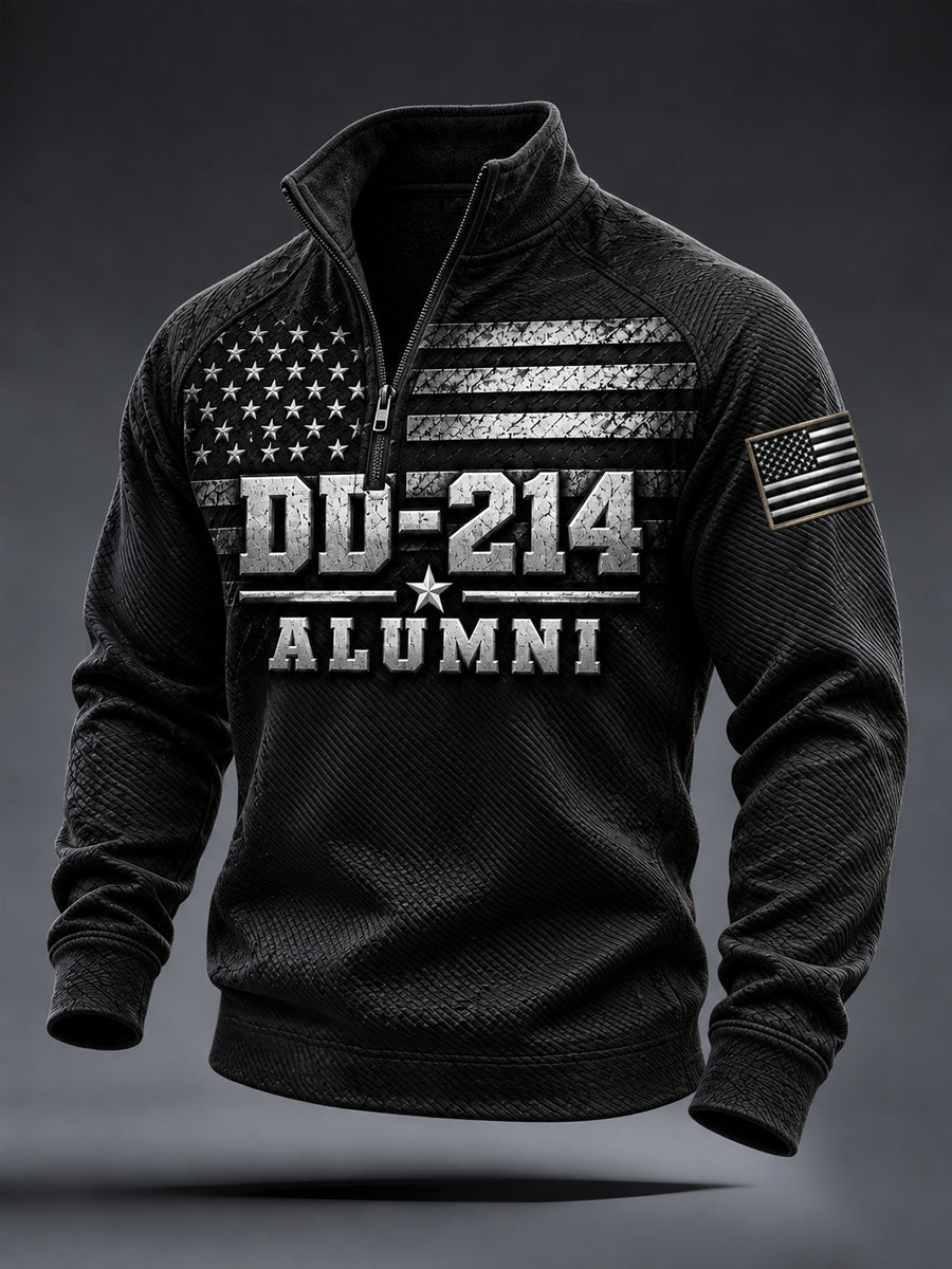 Men's Veterans Day DD-214 Alumni US Flag Camouflage Print Casual Zipper Pullover gracestitchs