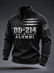 Men's Veterans Day DD-214 Alumni US Flag Camouflage Print Casual Zipper Pullover gracestitchs