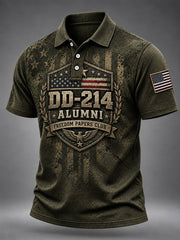 Men's Veterans Day DD-214 Alumni US Flag Print Casual Polo gracestitchs
