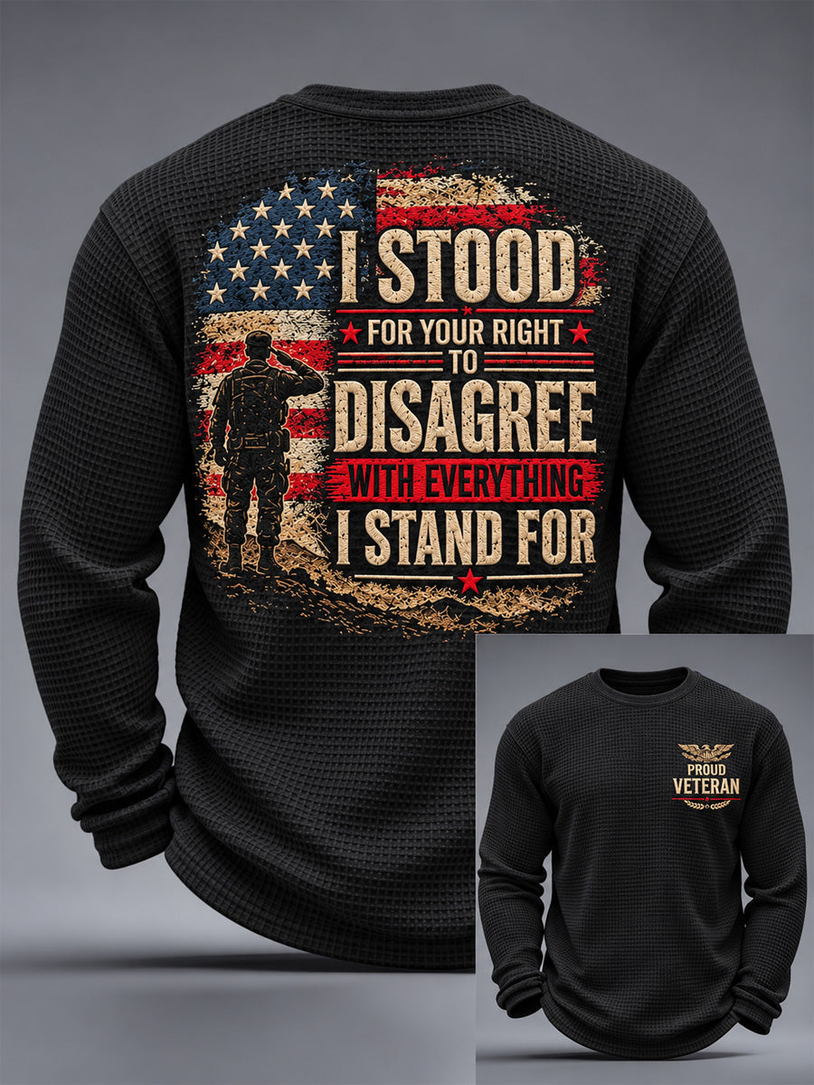Men's U.S. Veterans Day Print Casual Waffle Long Sleeve T-Shirt gracestitchs