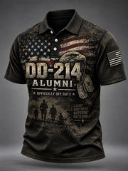 Men's Veterans Day DD-214 Alumni US Flag Print Casual Polo gracestitchs