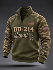 Men's Veterans Day DD-214 Alumni US Flag Camouflage Print Casual Zipper Pullover gracestitchs