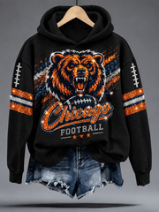 Women's Chicago Football Lover Bear Art Printed Regular Sweatshirt gracestitchs