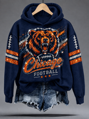 Women's Chicago Football Lover Bear Art Printed Regular Sweatshirt gracestitchs