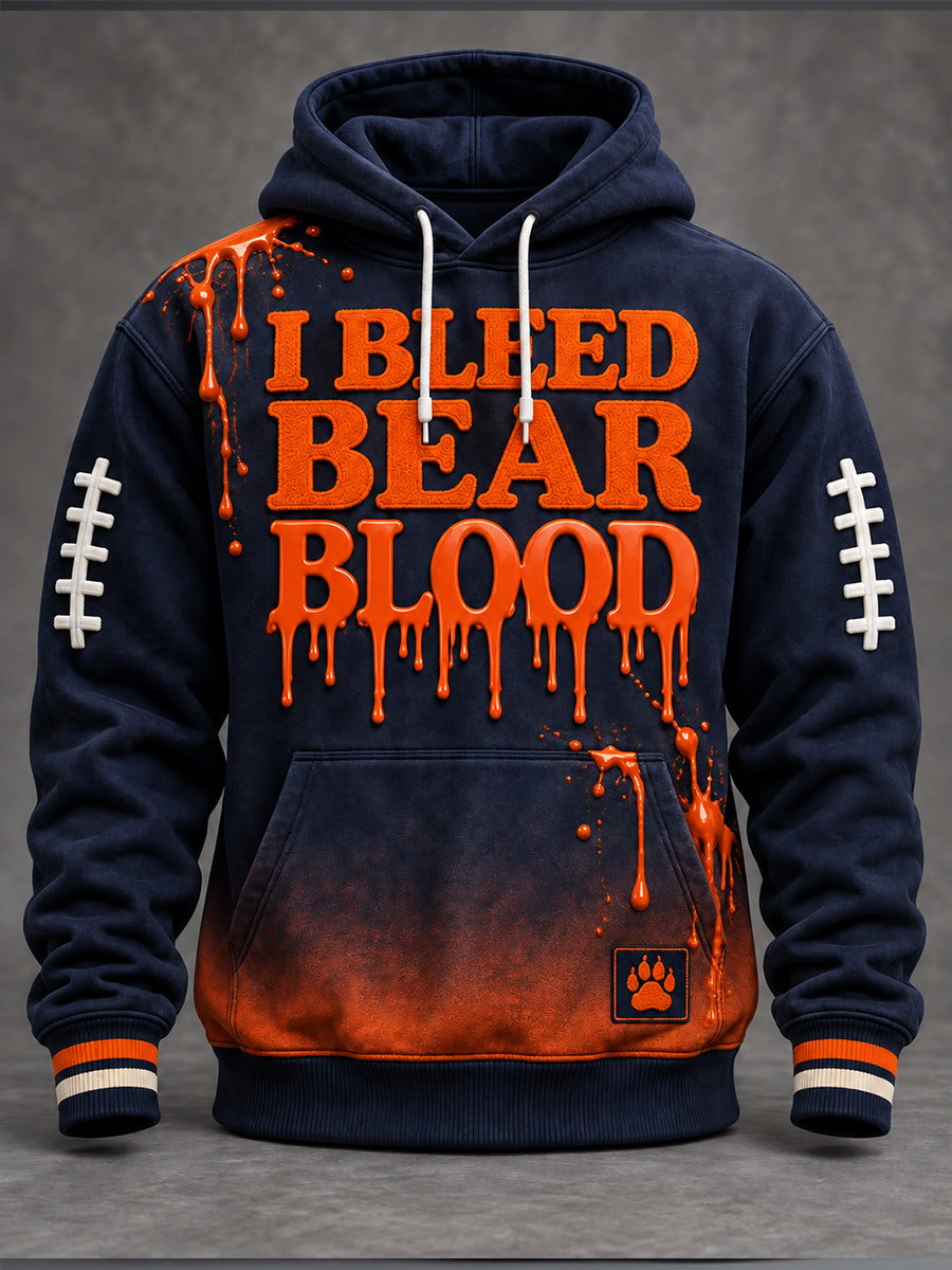 Men's Chicago Football Lover Bear Art Printed Hoodie gracestitchs