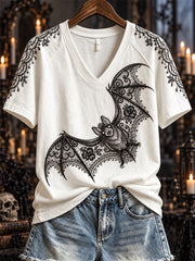 Women's Halloween Gothic Lace Bat Art Print short-sleeved T-shirt gracestitchs