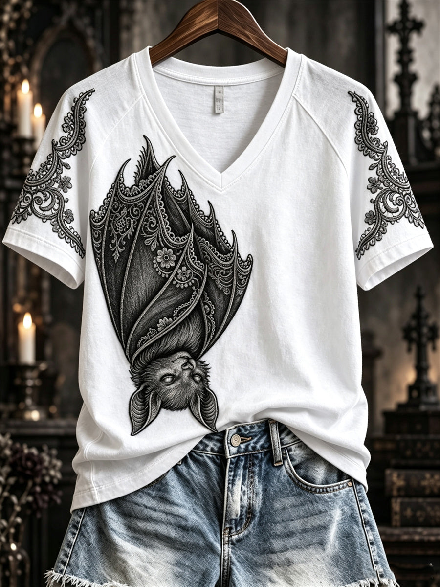 Women's Halloween Gothic Lace Bat Art Print short-sleeved T-shirt gracestitchs