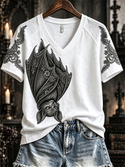 Women's Halloween Gothic Lace Bat Art Print short-sleeved T-shirt gracestitchs