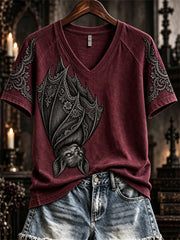 Women's Halloween Gothic Lace Bat Art Print short-sleeved T-shirt gracestitchs