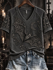 Women's Halloween Gothic Lace Bat Art Print short-sleeved T-shirt gracestitchs