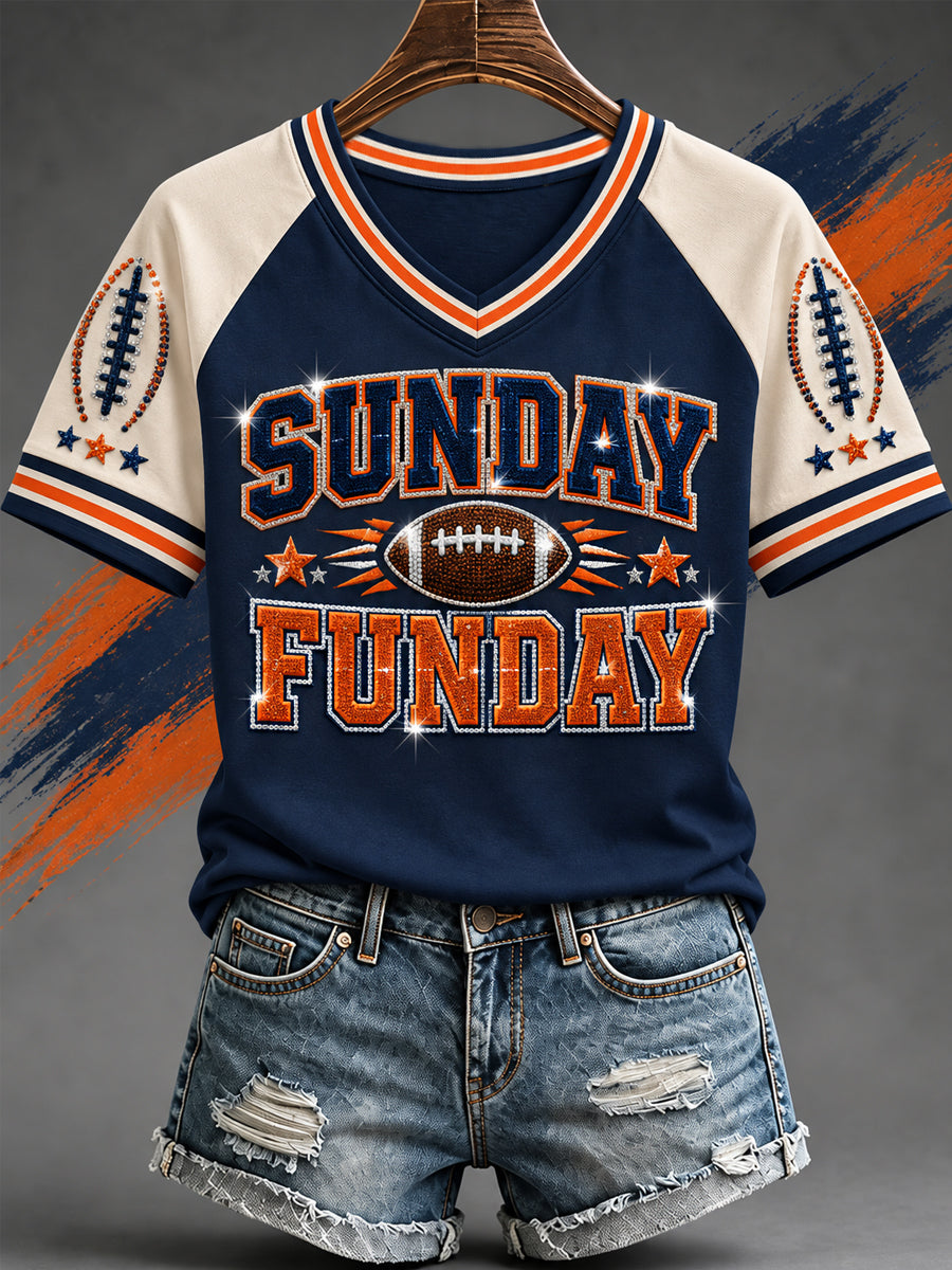 Women's Football Gameday Gift For Football Fans Casual V-Neck Tee gracestitchs