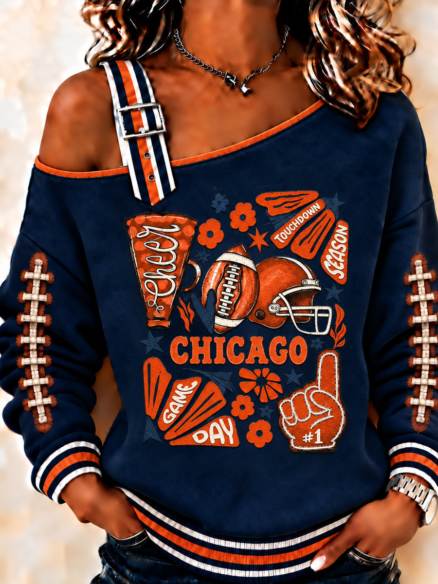 Women's Football Gameday Gift For Football Fans Print Casual Off-Shoulder Sweatshirt gracestitchs