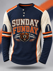 Men's Sunday Funday Football Gameday Gift For Football Fans Casual Buttons Long Sleeve T-Shirt gracestitchs
