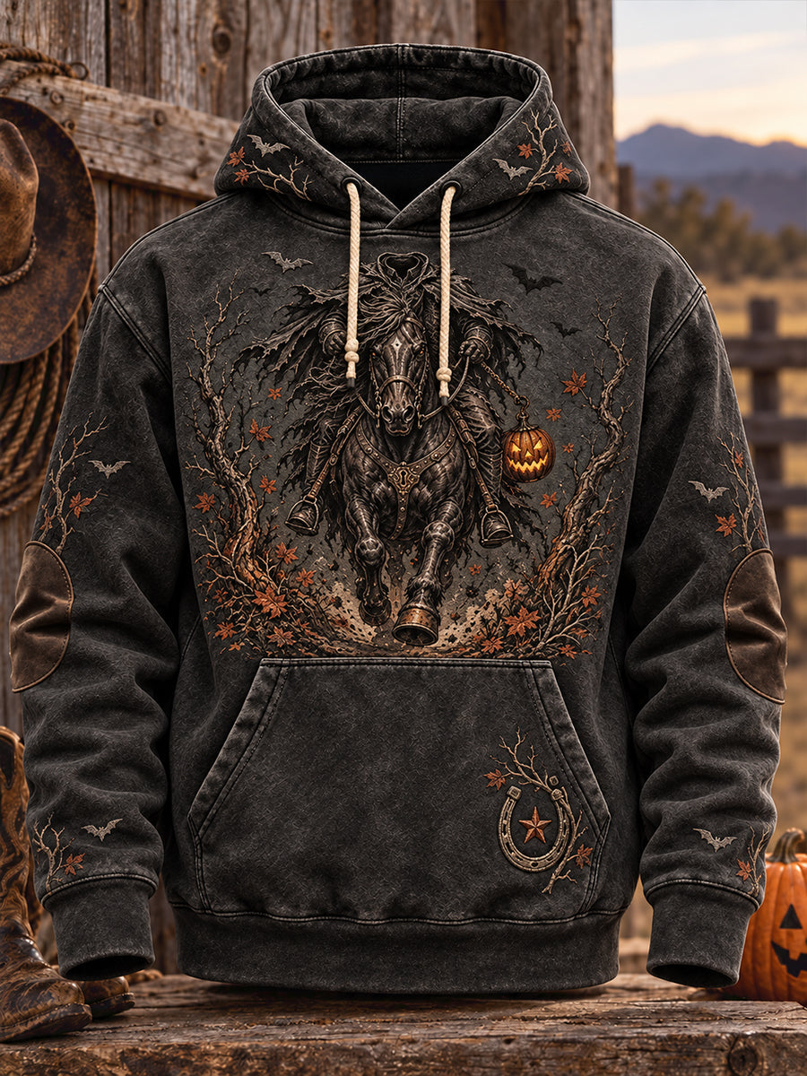 Men's Western Halloween Art Horses Cows Printed Hoodie gracestitchs