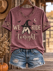 Women's Western Halloween Art Horses Cows Printed T-shirt gracestitchs