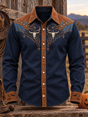 Men's Western Halloween Art Horses Cows Printed Shirt gracestitchs