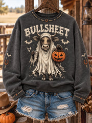 Women's Western Halloween Art Horses Cows Printed Sweatshirt gracestitchs
