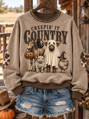 Women's Western Halloween Art Printed Sweatshirt gracestitchs