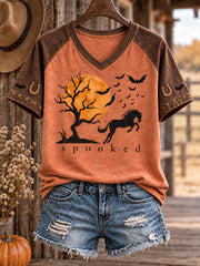 Women's Western Halloween Art Horses Cows Printed T-shirt gracestitchs
