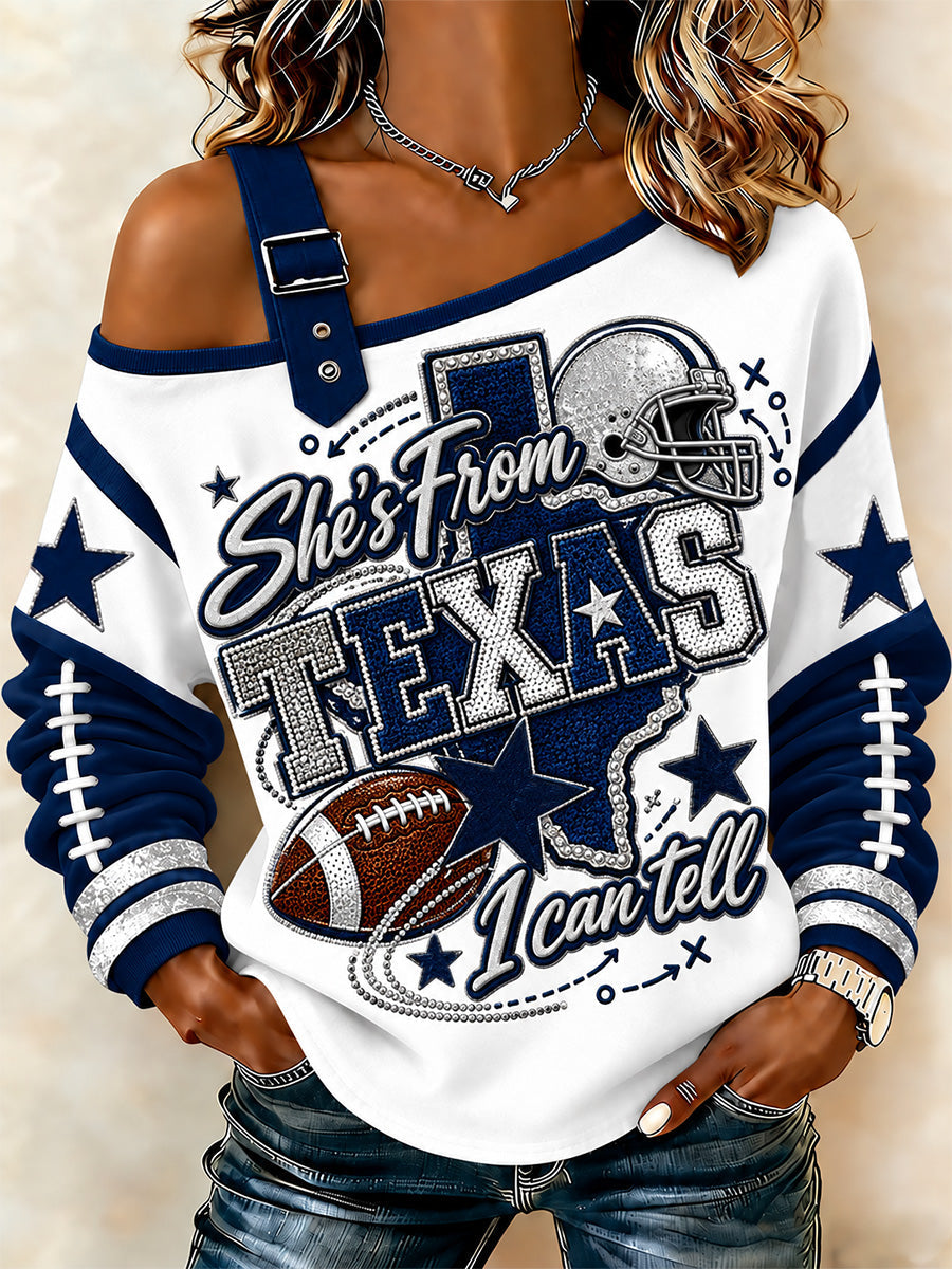 Women's Football Gameday Gift For Football Fans Casual Off-Shoulder Sweatshirt gracestitchs