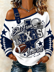 Women's Football Gameday Gift For Football Fans Casual Off-Shoulder Sweatshirt gracestitchs