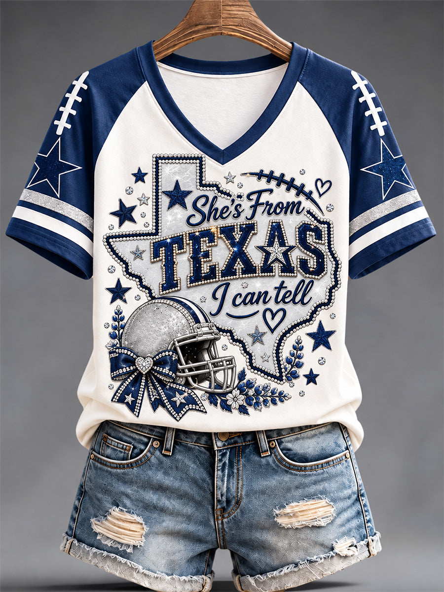 Women's Football Gameday Gift For Football Fans Casual V-Neck Tee gracestitchs