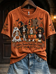 Women's Cavaliers Because People Are Creepy Fall Halloween Dogs Print short-sleeved T-shirt gracestitchs