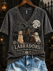 Women's Labradors Because People Are Creepy Halloween Witch & Dogs Print short-sleeved T-shirt gracestitchs
