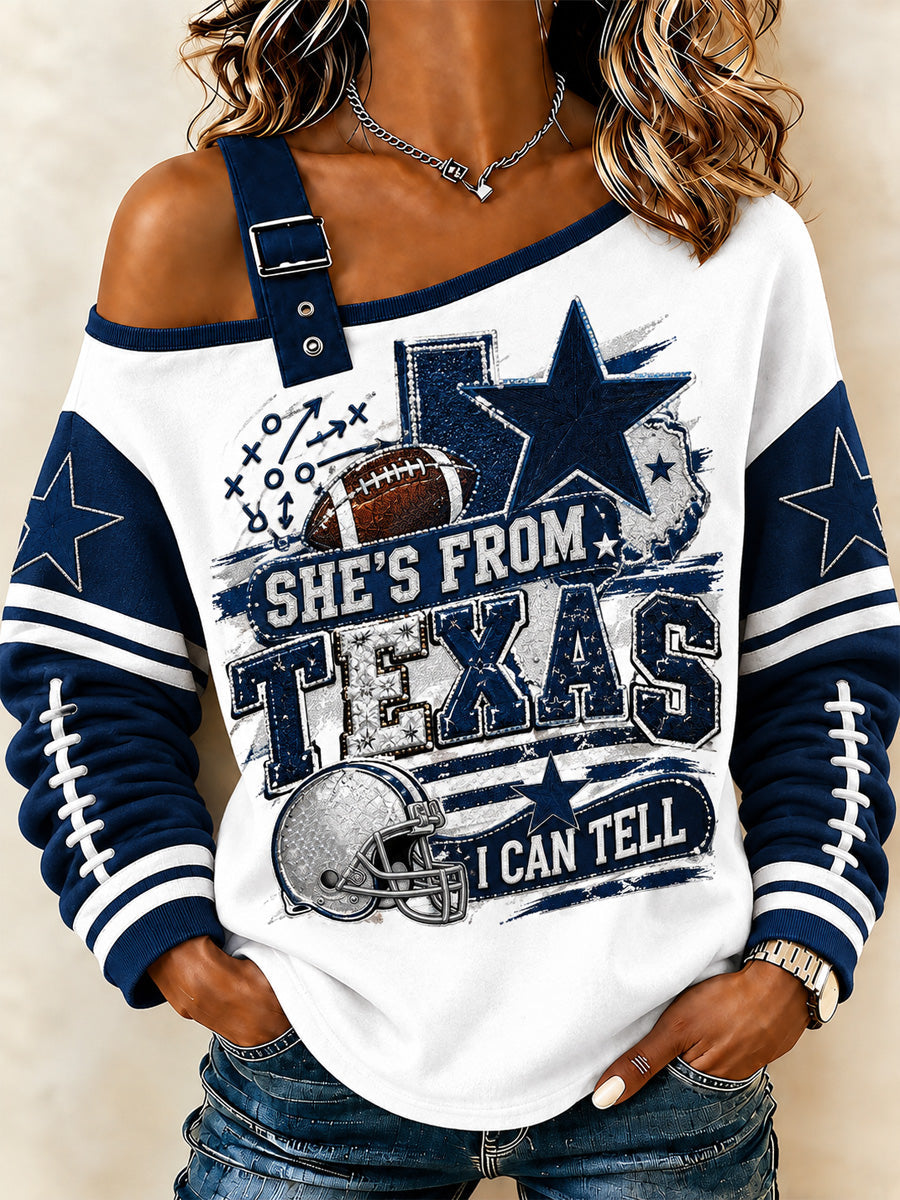 Women's Football Gameday Gift For Football Fans Casual Off-Shoulder Sweatshirt gracestitchs