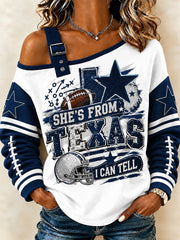 Women's Football Gameday Gift For Football Fans Casual Off-Shoulder Sweatshirt gracestitchs
