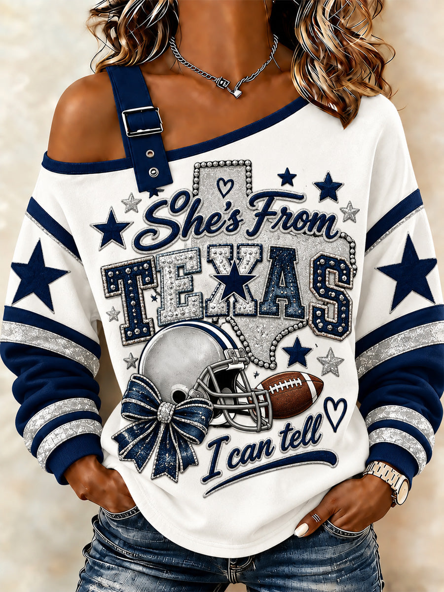 Women's Football Gameday Gift For Football Fans Casual Off-Shoulder Sweatshirt gracestitchs