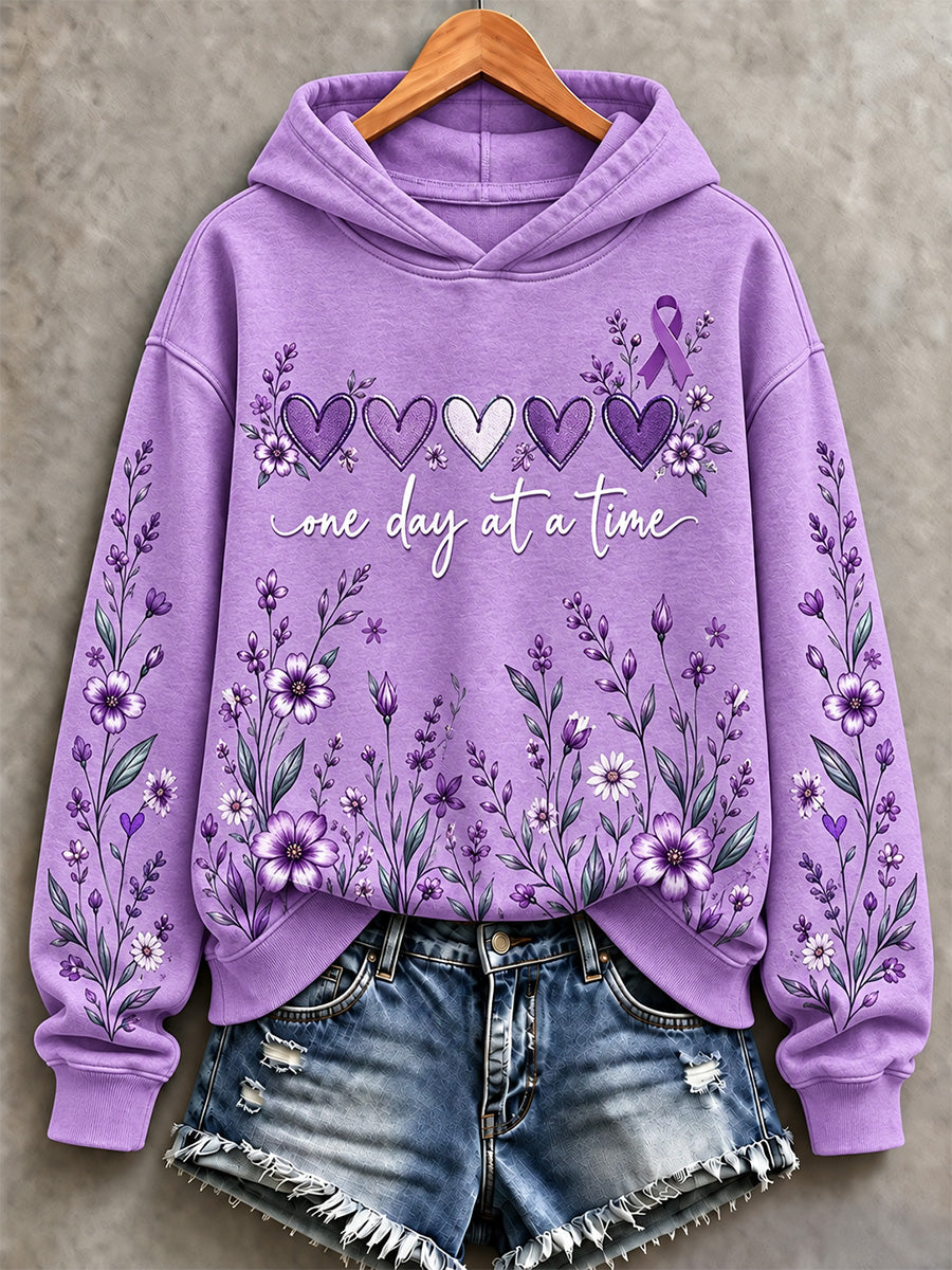 Women's Purple Floral & Alzheimer's Awareness Support Print Sweatshirt gracestitchs
