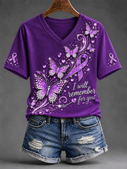 Women's Alzheimer's Awareness Support Print V-Neck Tee gracestitchs
