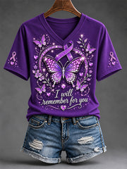 Women's Alzheimer's Awareness Support Print V-Neck Tee gracestitchs