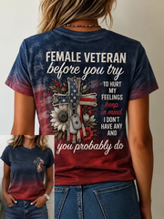 Women's U.S. Veterans Day Printed short-sleeved T-shirt gracestitchs