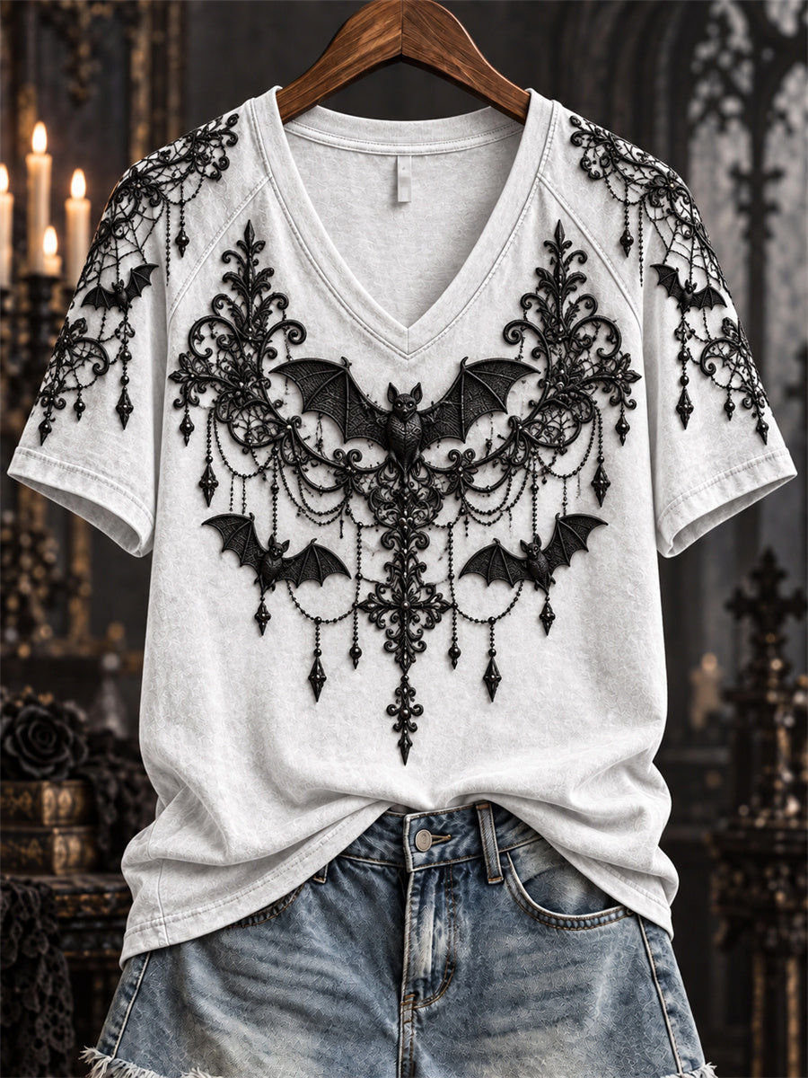 Women's Halloween Gothic Bats Lace Art Print short-sleeved T-shirt gracestitchs
