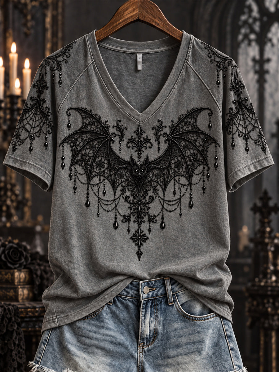 Women's Halloween Gothic Bat Lace Art Print short-sleeved T-shirt gracestitchs