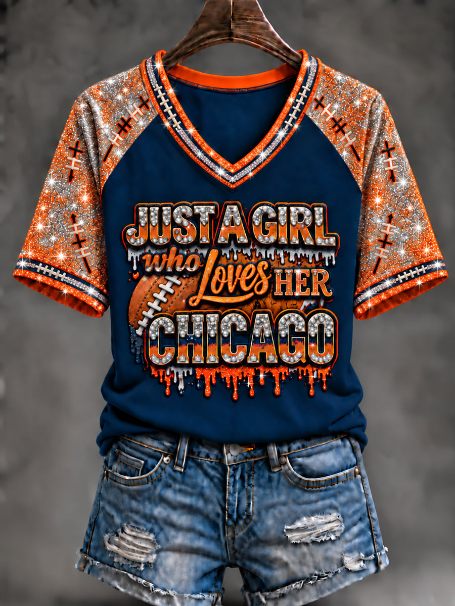 Women's Football Gameday Gift For Football Fans V-neck Short Sleeve T-shirt gracestitchs