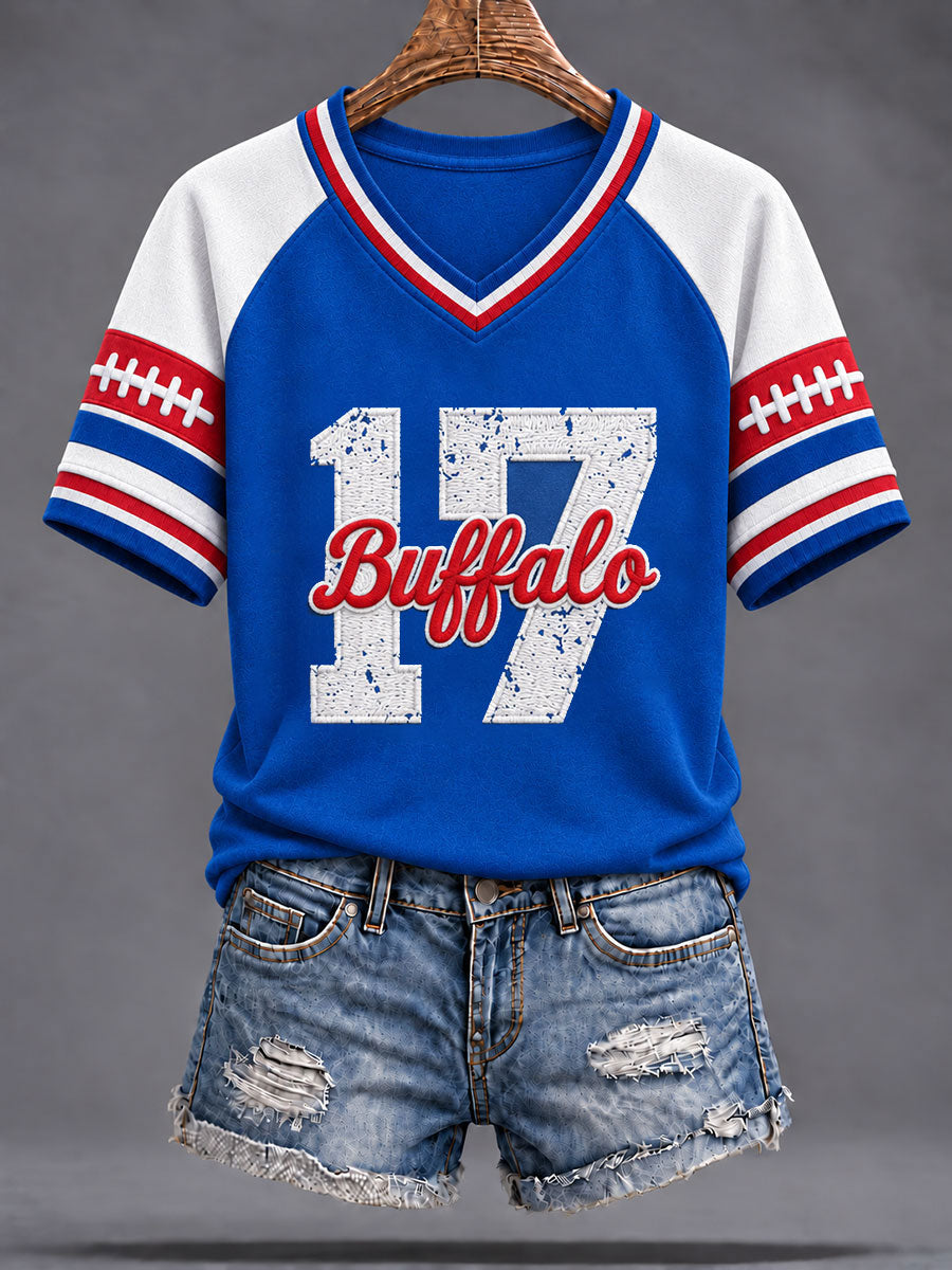 Women's Buffalo Football Fans Lovers Gameday Casual Short-Sleeved T-Shirt gracestitchs