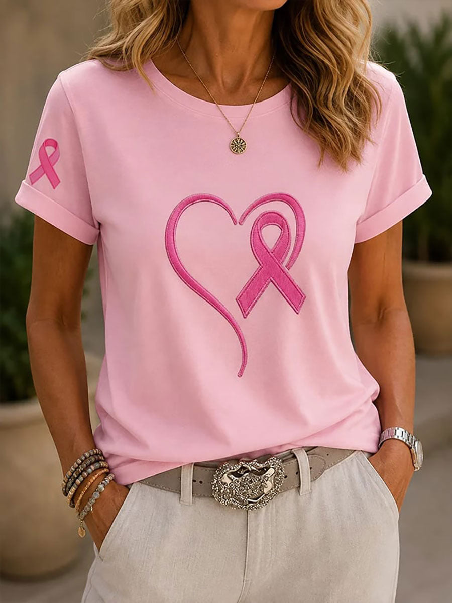 Women's Breast Cancer Awareness Printed Casual T-Shirt gracestitchs