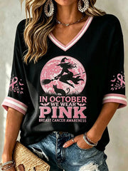 Women's In October We Wear Pink Print Waffle T-shirt gracestitchs