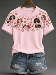 Women's Dog Pattern and Pink Charity Ribbon Design Casual Short sleeve T-shirt gracestitchs