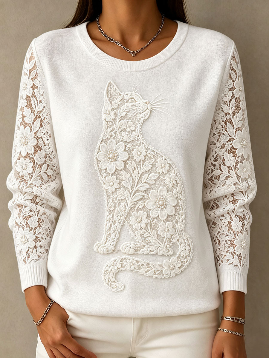 Women's floral cat-print tops gracestitchs