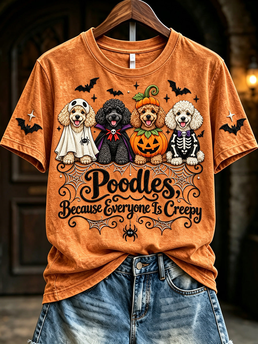 Women's Poodles Because People Are Creepy Halloween Print Short-sleeved T-shirt gracestitchs