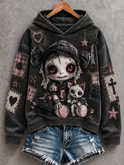 Women's Halloween Creepy Dolls Print Casual Hoodie gracestitchs