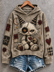 Women's Halloween Creepy Dolls Cat Print Casual Hoodie gracestitchs