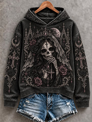 Women's Halloween Scary Skull Print Casual Hoodie gracestitchs